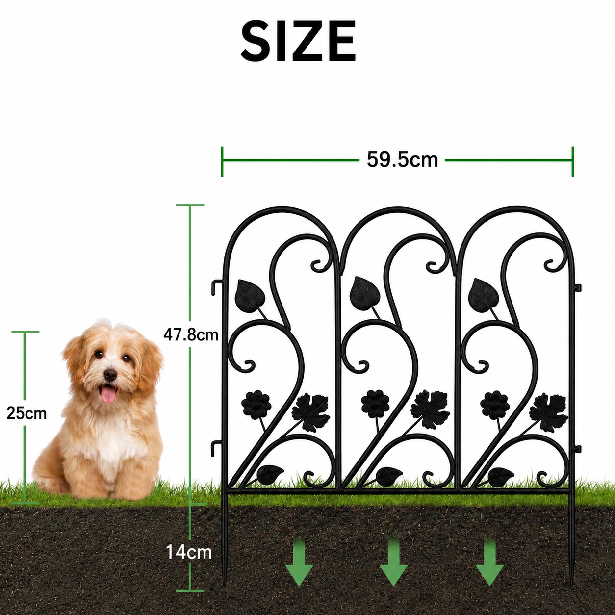 Black Decorative Garden Fence Panels 5 Pack Metal Border Edging for Lawn Patio Pathway White