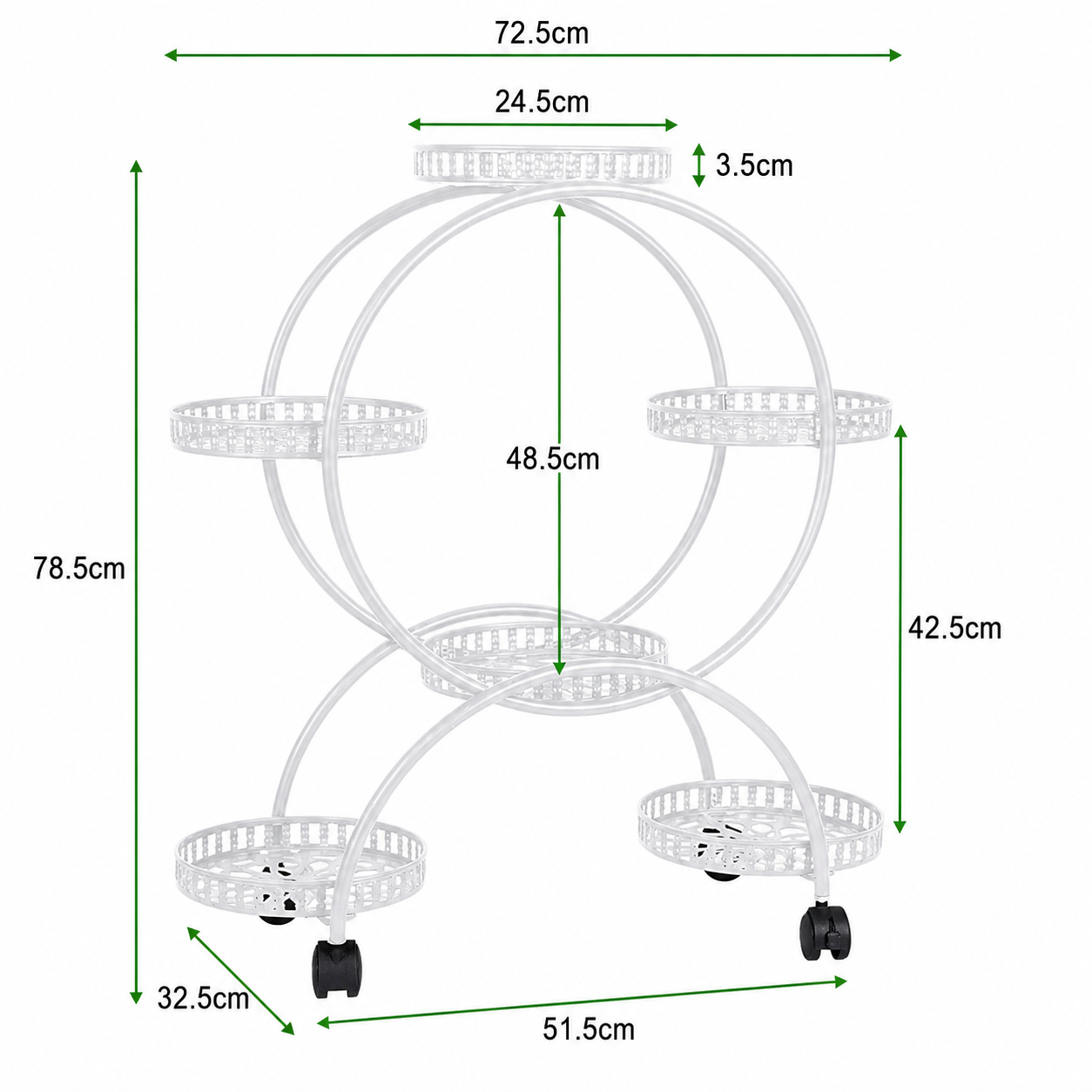 Rolling White Metal Plant Holder 6 Tier Flower Pot Display Rack for Indoor Outdoor Use