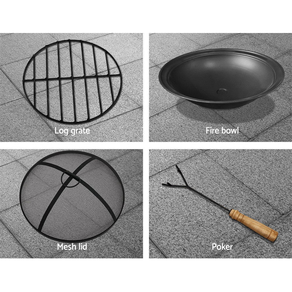 70cm Round Fire Pit Table Wood and Charcoal Burning Outdoor Fireplace