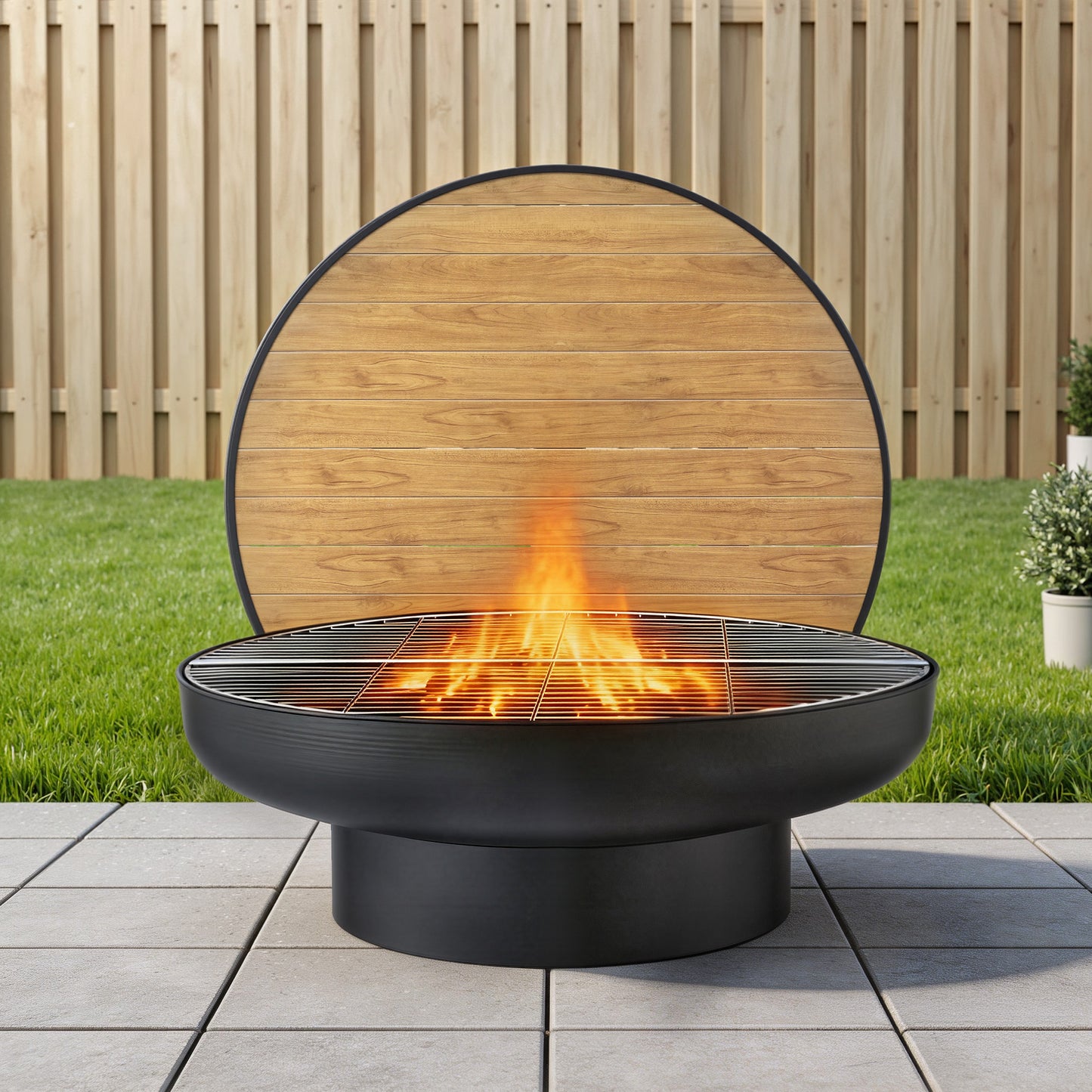 Multi-Function Outdoor Fire Pit and BBQ Grill Table with Stainless Steel Racks