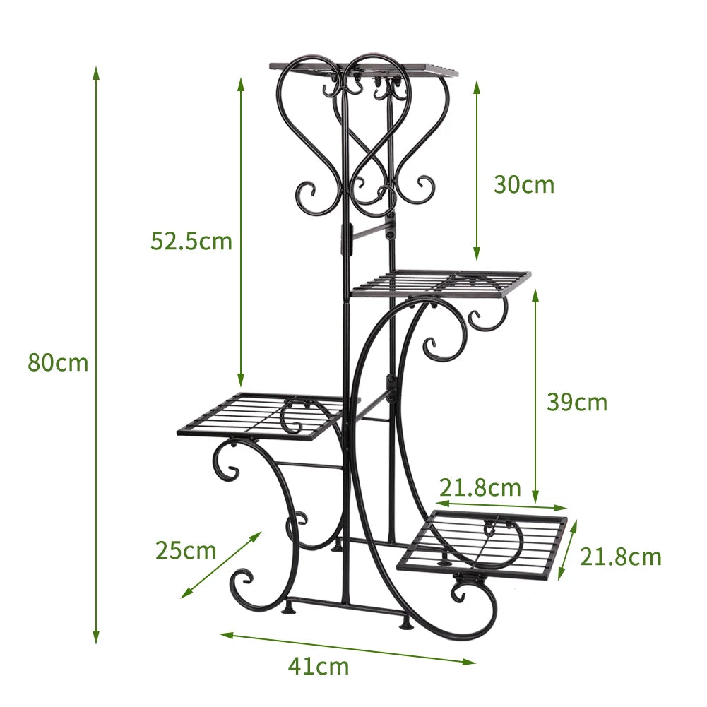 Black Metal Plant Shelf 4 Tier Flower Pot Holder Display Rack for Patio Balcony Indoor Outdoor