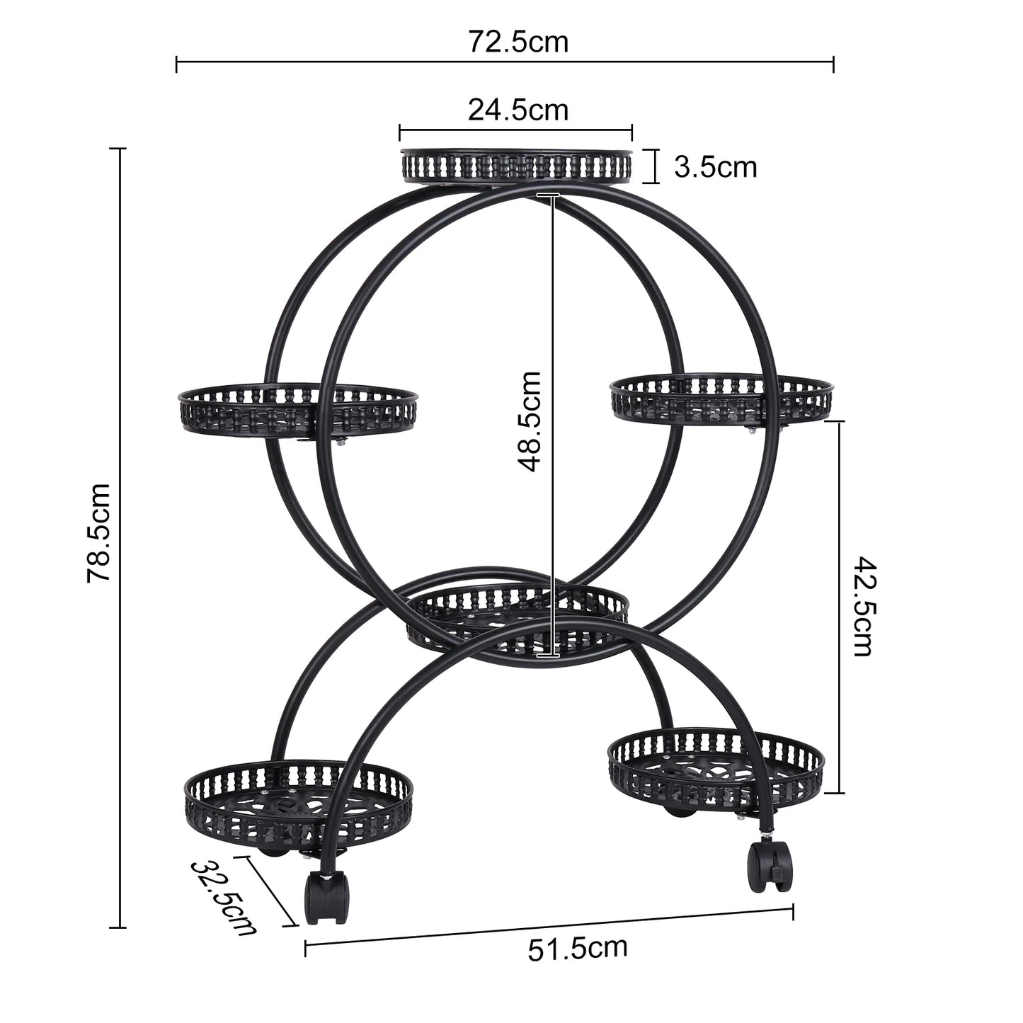Rolling Metal Plant Holder 6 Tier Flower Pot Display Rack for Indoor Outdoor Use