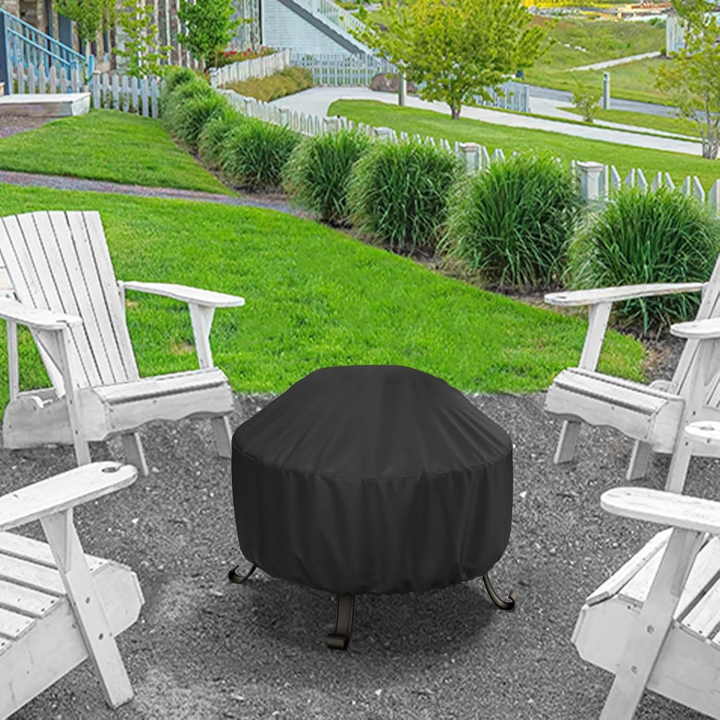 Waterproof Round Fire Pit Cover for 76-91cm Fire Pits with Adjustable Drawstring Black