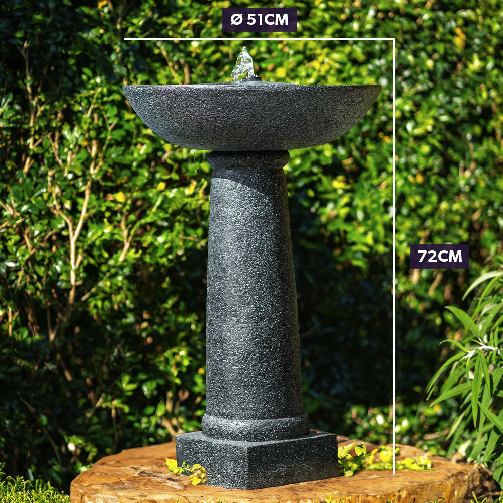 Outdoor Solar Bird Bath Fountain with LED Lighting and Solar Panel Kit Dark Grey