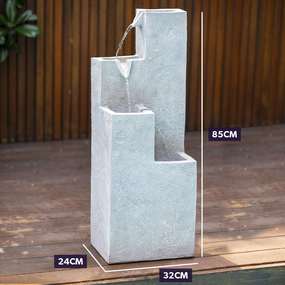 Contemporary Solar Water Feature with LED Lights and Rechargeable Battery Light Grey