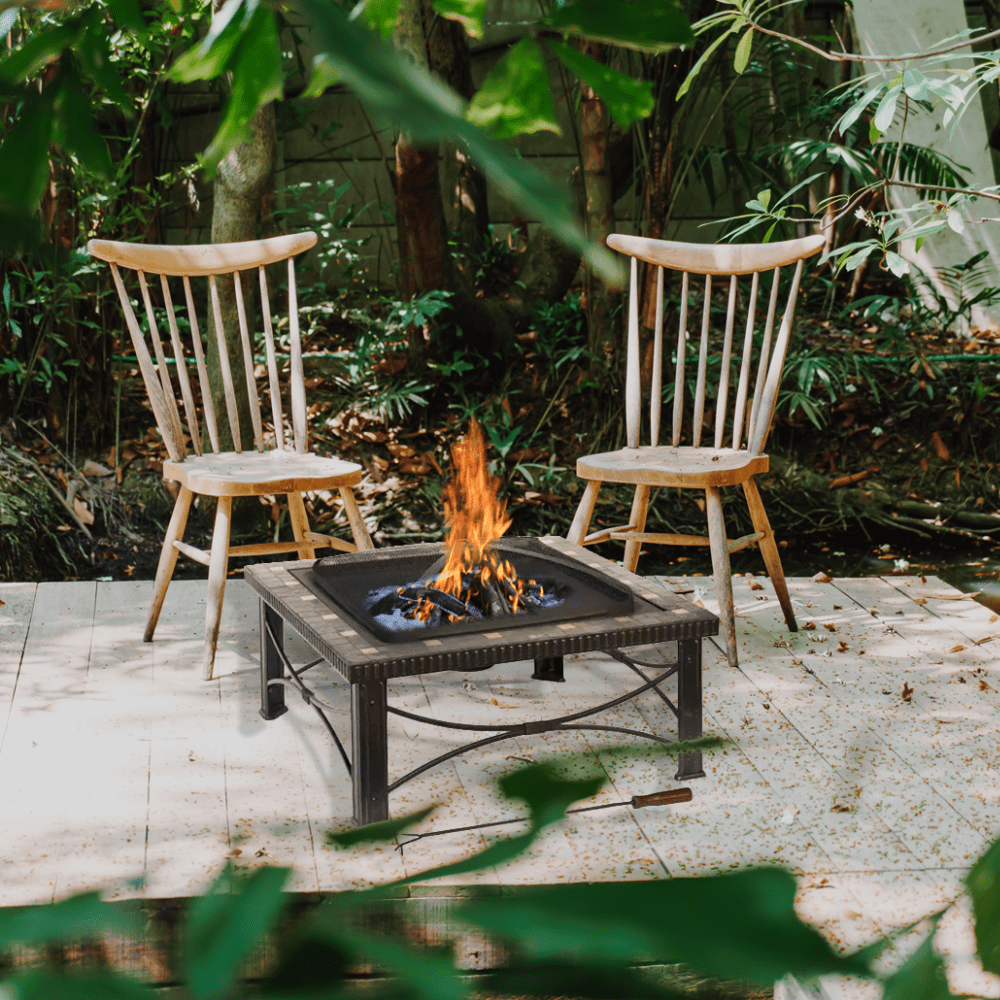 76cm Square Outdoor Fire Pit with Slate Tile Top and Mesh Spark Screen