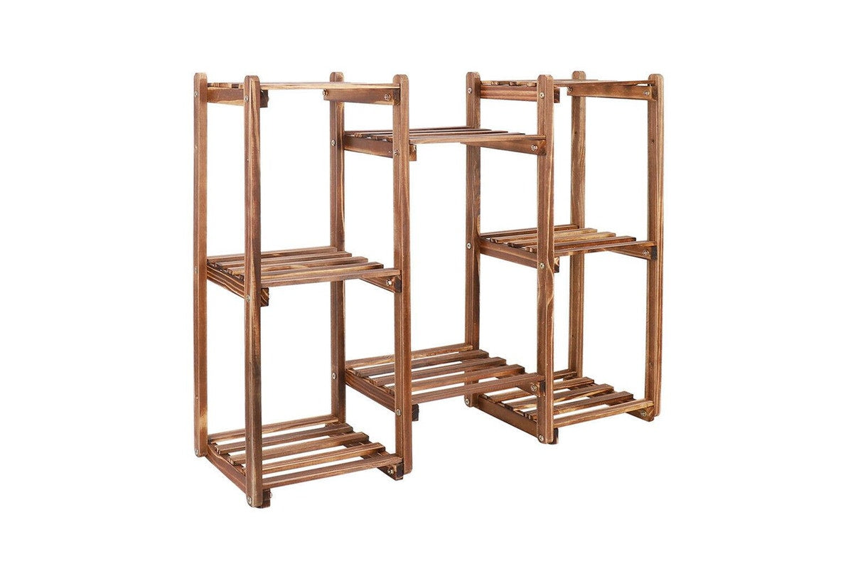 OEM Wooden Plant Stand 10 Pot Indoor Outdoor Flower Display Rack Brown 8 Tier