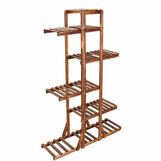 Multi-Level Wooden Plant Display Rack 6-Tier Flower Stand for Balcony Patio Indoor Outdoor Use