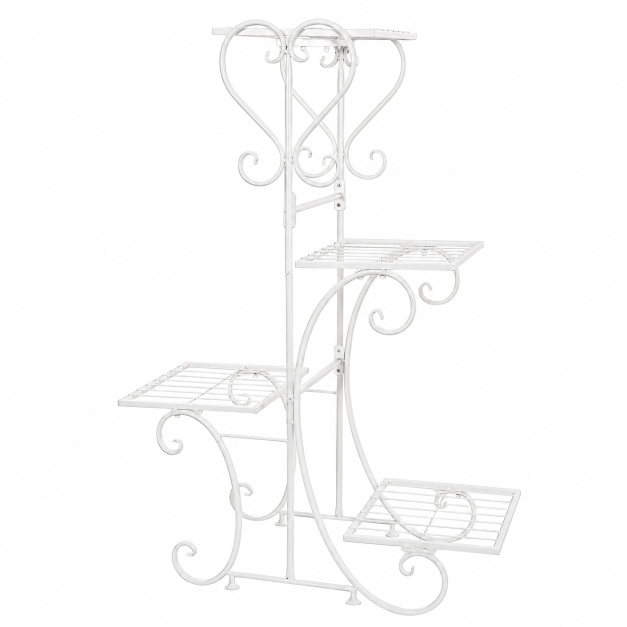 White Metal Plant Shelf 4 Tier Flower Pot Holder Display Rack for Patio Balcony Indoor Outdoor