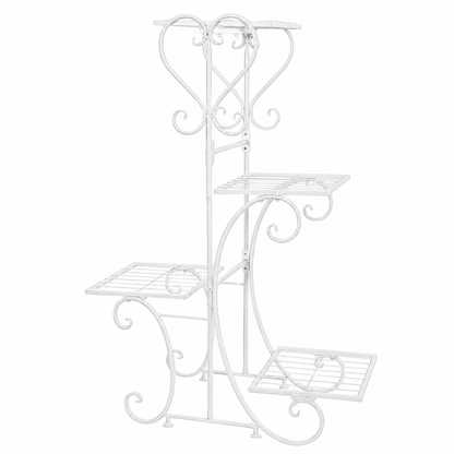 White Metal Plant Shelf 4 Tier Flower Pot Holder Display Rack for Patio Balcony Indoor Outdoor