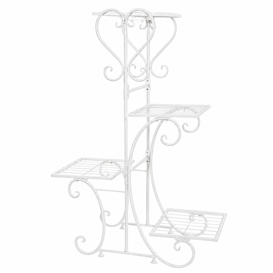 White Metal Plant Shelf 4 Tier Flower Pot Holder Display Rack for Patio Balcony Indoor Outdoor