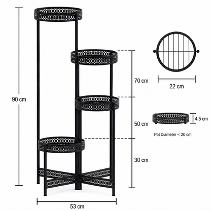 Foldable 4 Tier Metal Plant Stand Indoor Outdoor Flower Display Shelf for Patio Corner