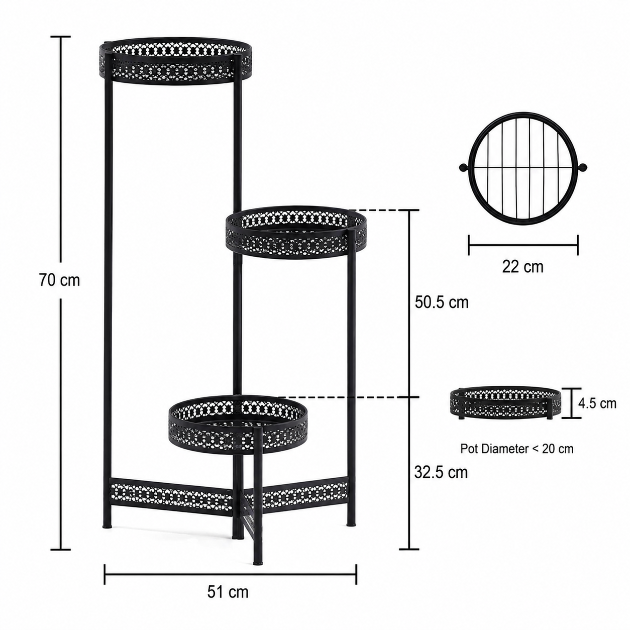 Foldable 3 Tier Metal Plant Stand Indoor Outdoor Flower Display Shelf for Patio Corner