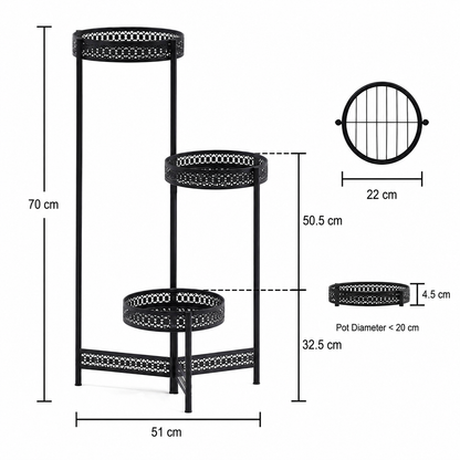 Foldable 3 Tier Metal Plant Stand Indoor Outdoor Flower Display Shelf for Patio Corner