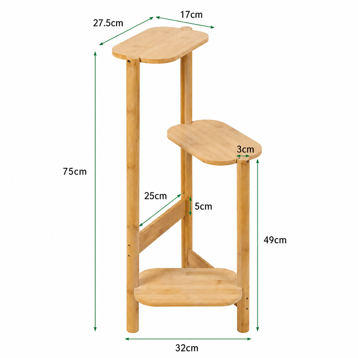 Bamboo Corner Plant Stand 3 Tier Wooden Flower Pot Holder for Indoor Balcony Bedroom