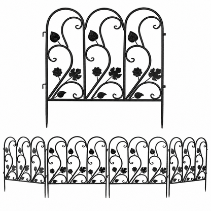 Black Decorative Garden Fence Panels 5 Pack Metal Border Edging for Lawn Patio Pathway White