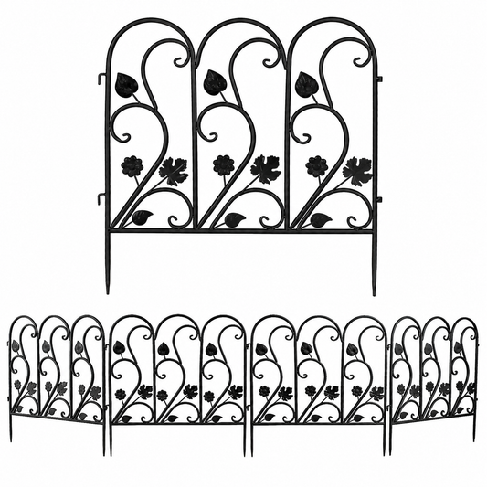 Black Decorative Garden Fence Panels 5 Pack Metal Border Edging for Lawn Patio Pathway White