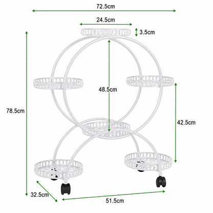 Rolling White Metal Plant Holder 6 Tier Flower Pot Display Rack for Indoor Outdoor Use