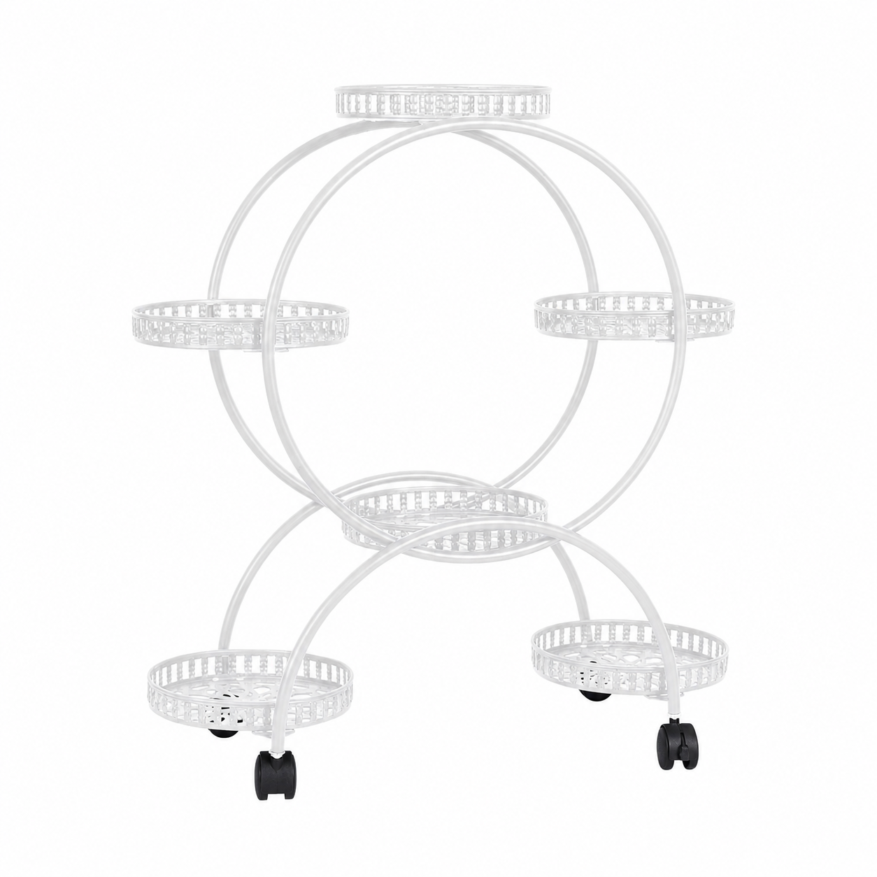 Rolling White Metal Plant Holder 6 Tier Flower Pot Display Rack for Indoor Outdoor Use