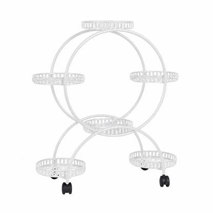 Rolling White Metal Plant Holder 6 Tier Flower Pot Display Rack for Indoor Outdoor Use