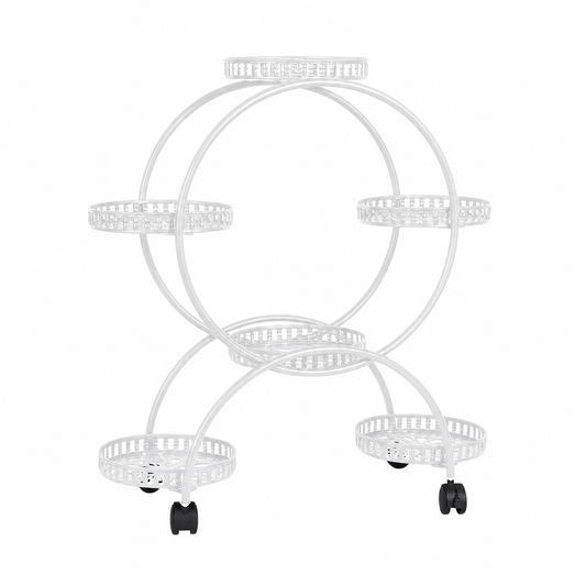 Rolling White Metal Plant Holder 6 Tier Flower Pot Display Rack for Indoor Outdoor Use