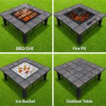 4-in-1 Outdoor Fire Pit BBQ Grill Table with Ice Bucket, Steel Frame & Ceramic Tile Top