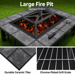Multi-Function Outdoor 94cm Fire Pit Table with BBQ Grill Rack and Ice Bucket Insert