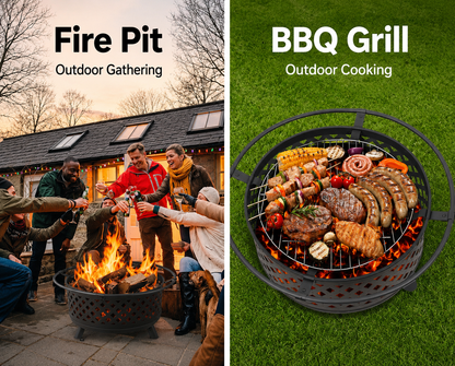 2-in-1 Outdoor Fire Pit and BBQ Grill with Mesh Dome 82cm