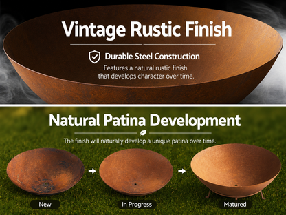 70cm Rustic Outdoor Fire Pit Bowl with Deep Dish Design and Steel Construction