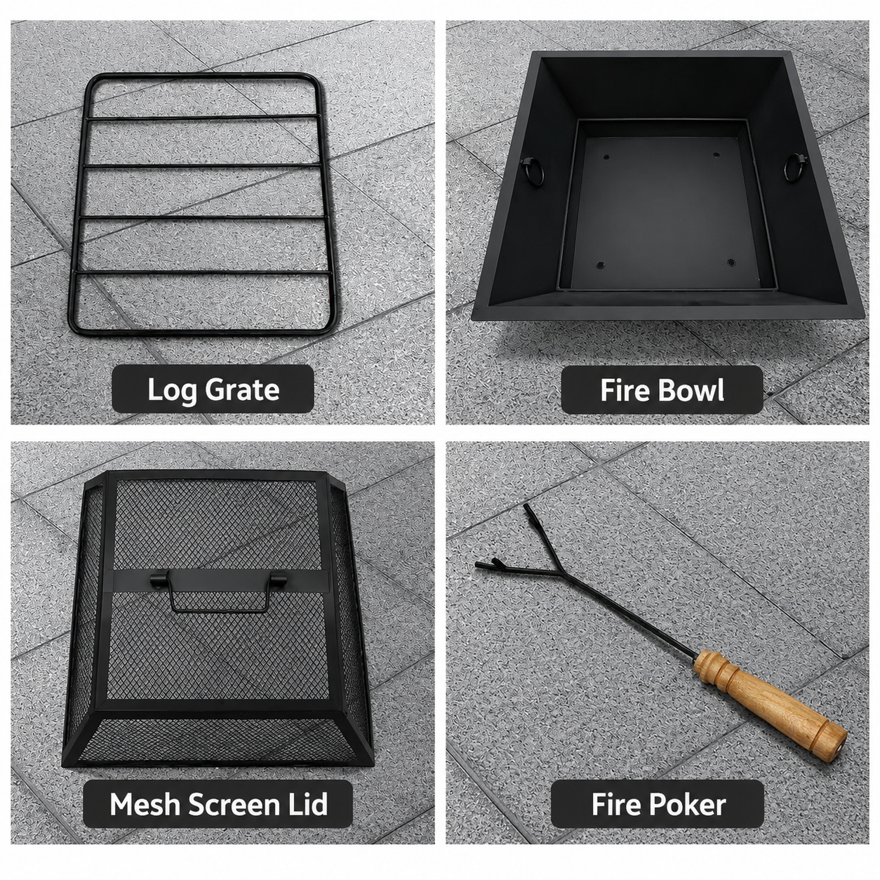 55cm Square Outdoor Fire Pit Table with Faux Stone Finish and Mesh Dome