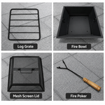 55cm Square Outdoor Fire Pit Table with Faux Stone Finish and Mesh Dome