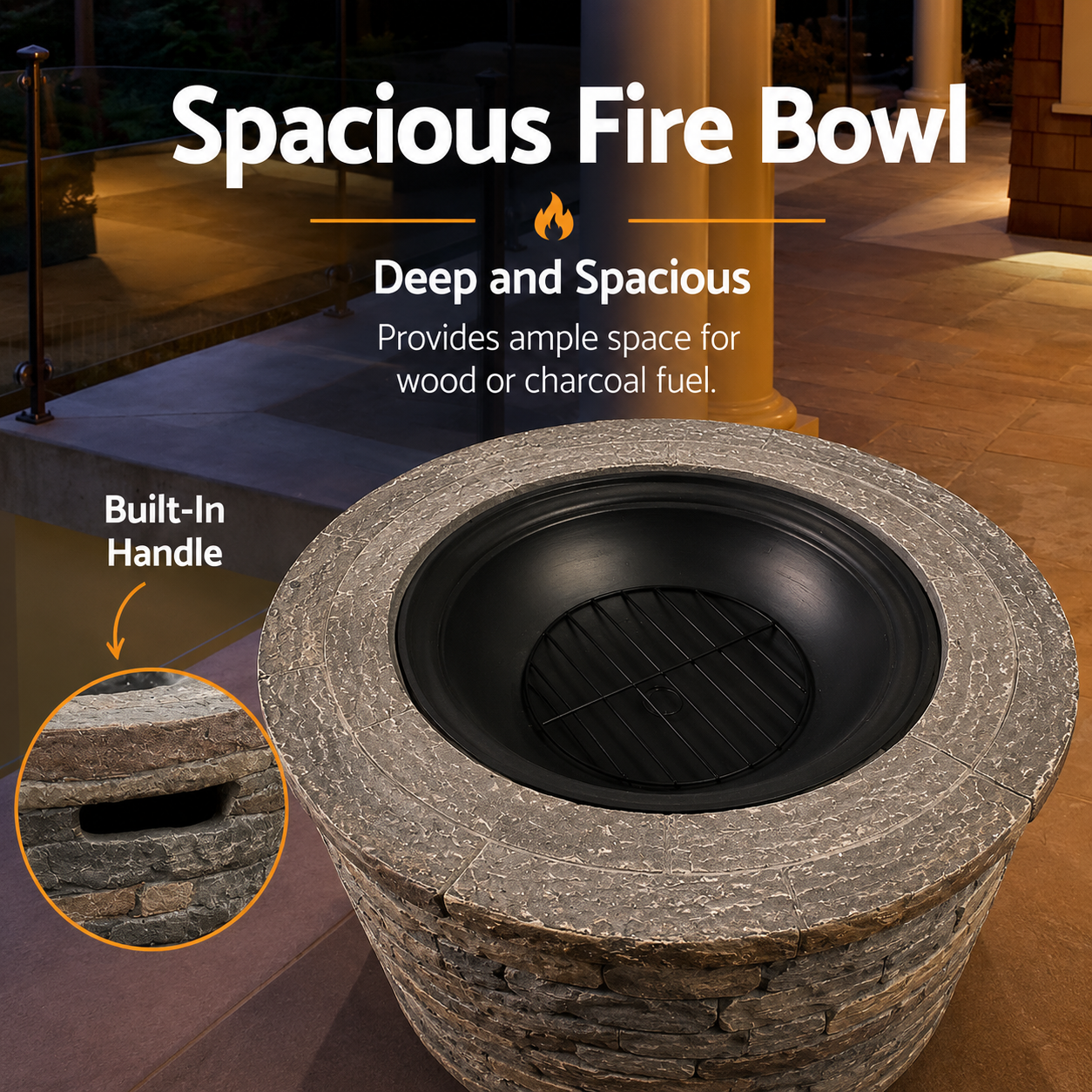 70cm Round Fire Pit Table Wood and Charcoal Burning Outdoor Fireplace