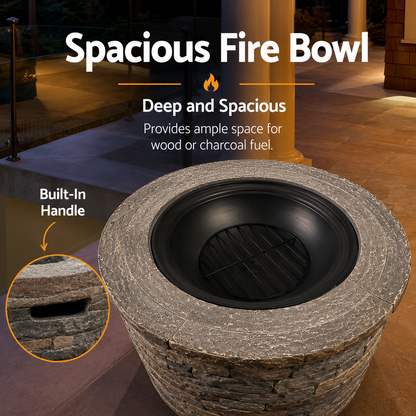 70cm Round Fire Pit Table Wood and Charcoal Burning Outdoor Fireplace