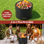 OEM Portable Outdoor Fire Pit BBQ 2 in 1 with Grill, Mesh Lid and Deep Bowl