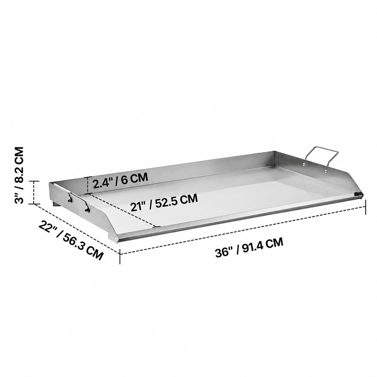 OEM Large Stainless Steel BBQ Griddle Plate with Grease Drain and Side Handles 36 x 22 inch