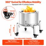 OEM Adjustable Stainless Steel Fire Pit Stand with 4 Locking Casters, Fits 38-68.5 cm Fire Pits