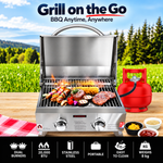 OEM Portable Stainless Steel 2 Burner Gas BBQ with Carry Handle