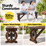 OEM Outdoor Wooden Garden Bench with Wagon Wheel Legs 120cm