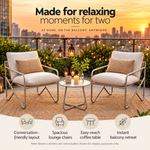 OEM Outdoor Balcony Bistro Set with 2 Armchairs & Coffee Table, Khaki, 3-Piece