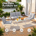 OEM Outdoor Patio Sofa Set with Cushions and Glass Tables, White and Grey, 5-Piece