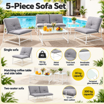 OEM Outdoor Patio Sofa Set with Cushions and Glass Tables, White and Grey, 5-Piece
