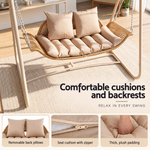 OEM 2-Seater Outdoor Rattan Swing Chair with Adjustable Canopy and Cushions Beige 185cm