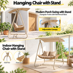 OEM 2-Seater Outdoor Rattan Swing Chair with Adjustable Canopy and Cushions Beige 185cm
