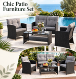 OEM Outdoor Rattan Sofa Set with Cushions and Coffee Table Black & Grey 4-Piece