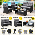 OEM Outdoor Rattan Sofa Set with Cushions and Coffee Table Black & Grey 4-Piece