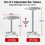 OEM Set of 2 Adjustable Outdoor Bar Tables Foldable Aluminum Base 70/110cm
