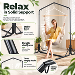 OEM Hammock Chair with Freestanding Steel Stand and Pillow, Black & Cream 140 x 205cm