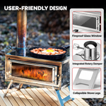OEM Portable Camping Wood Stove with Chimney System and Glass Window Foldable Stainless Steel Outdoor Stove