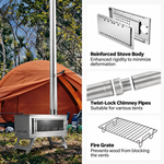 OEM Portable Camping Wood Stove with Chimney System and Glass Window Foldable Stainless Steel Outdoor Stove