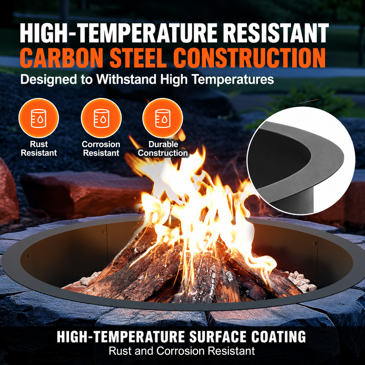 OEM Heavy Duty Steel Fire Pit Ring 9 Panel DIY Outdoor Firepit Liner 45 Inch